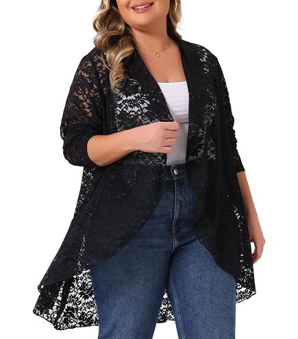 Jessica London Crochet Cardigan Black | Women's Plus Size 12